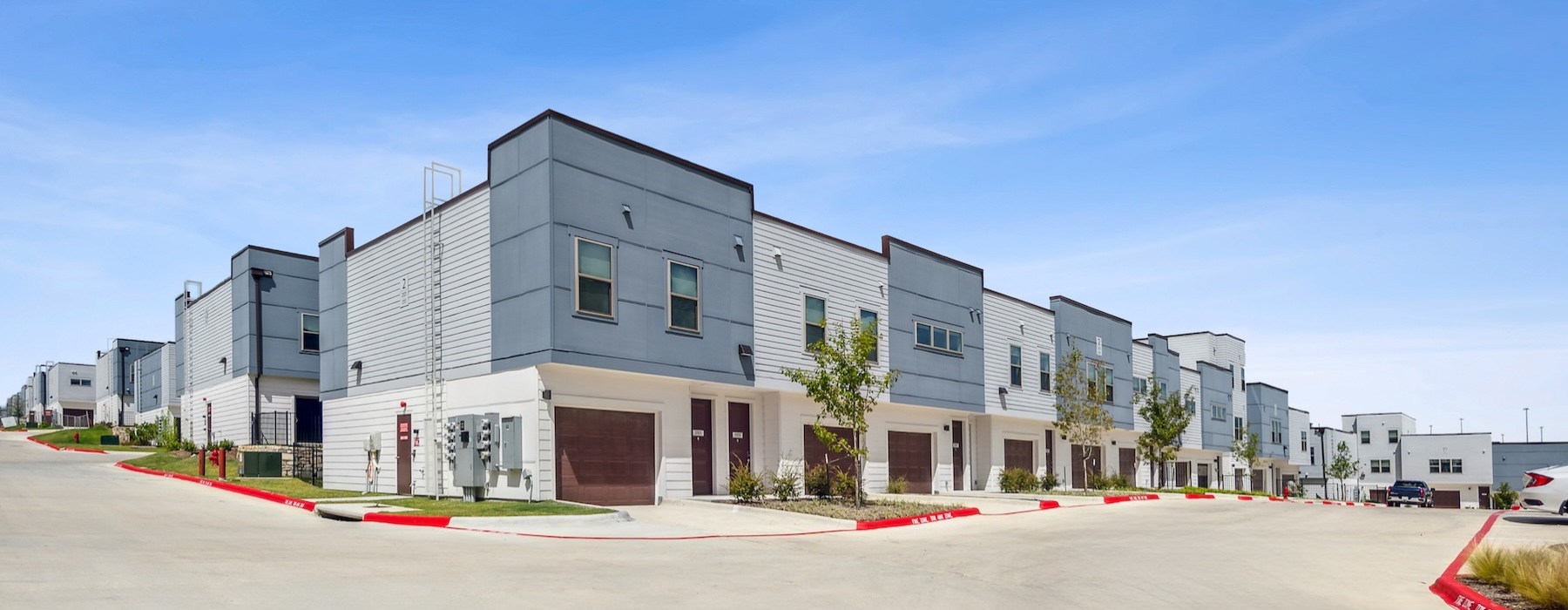 a building with a parking lot
